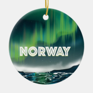 Ornamento De Cerâmica Cartaz de Viagem Luzes Boreais Aurora Noruega