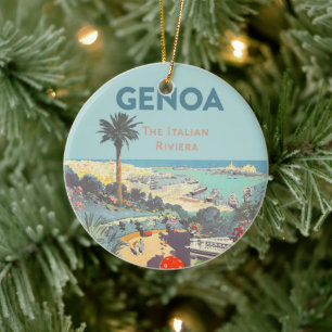 Ornamento De Cerâmica Cartaz de Viagem Vintage Gênova Riviera Italiana 1