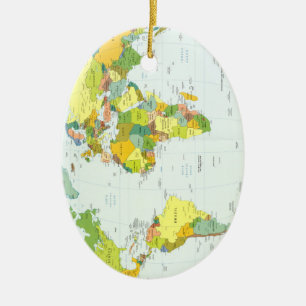Ornamento De Cerâmica Cartaz do Atlas Político do Mapa Mundial: Decoraçã