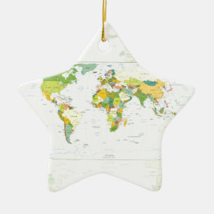 Ornamento De Cerâmica Cartaz do Atlas Político do Mapa Mundial: Decoraçã