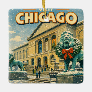 Ornamento De Cerâmica cartaz do Instituto de Arte de Chicago no inverno