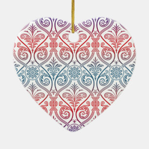 Ornamento De Cerâmica Carteira Vintage Damask - vermelho violeta azul