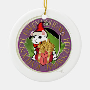 Ornamento De Cerâmica Cartões de natal de Mouse Branco de Natal