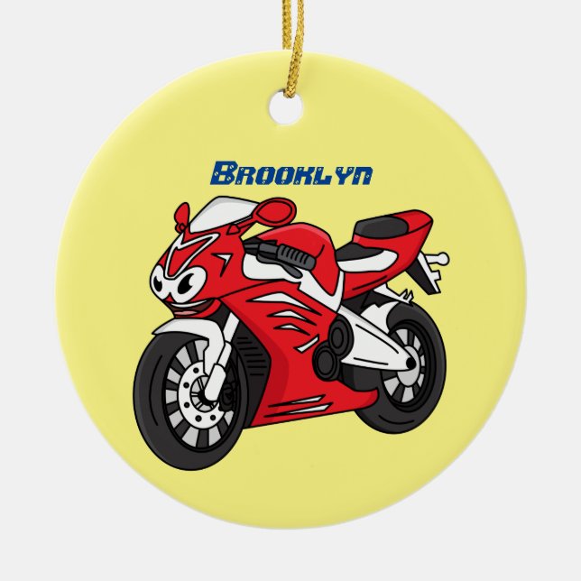 Ornamento De Cerâmica Cartografia de motocicleta vermelha-branca (Frente)