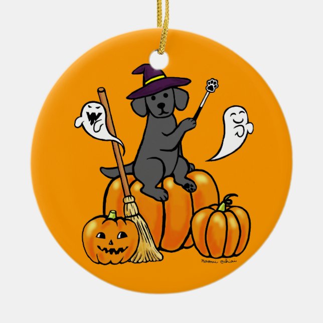 Ornamento De Cerâmica Cartoon 2 Black Labrador Halloween (Frente)