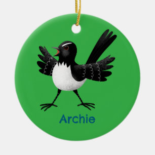 Ornamento De Cerâmica Cartoon australiano Willie Wagtail personalizado
