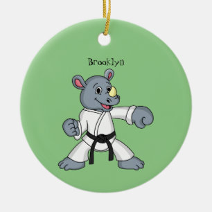 Ornamento De Cerâmica Cartoon bonito rhino kung fu