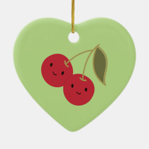 Ornamento De Cerâmica Cartoon Bonito Sorrindo Cerejas Kawaii