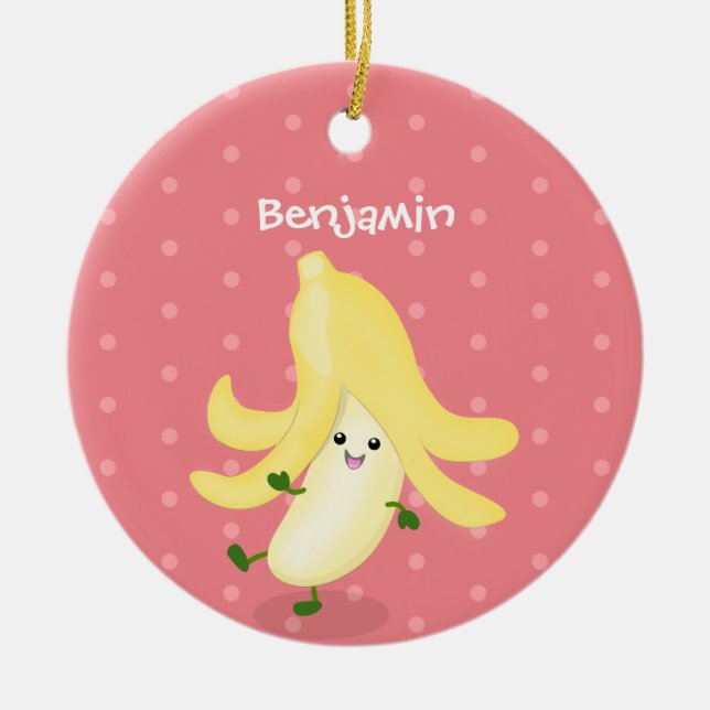 Ornamento De Cerâmica Cartoon de banana kawaii (Frente)