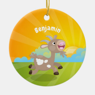 Ornamento De Cerâmica Cartoon de cabra feliz e bonito