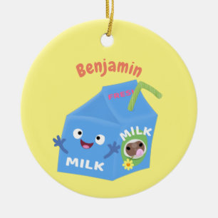 Ornamento De Cerâmica Cartoon de cartonagem de leite feliz e bonito