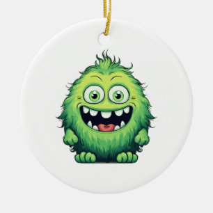 Ornamento De Cerâmica Cartoon de Monstro Verde Sorridente