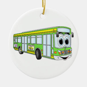 Ornamento De Cerâmica Cartoon de ônibus de cidade verde