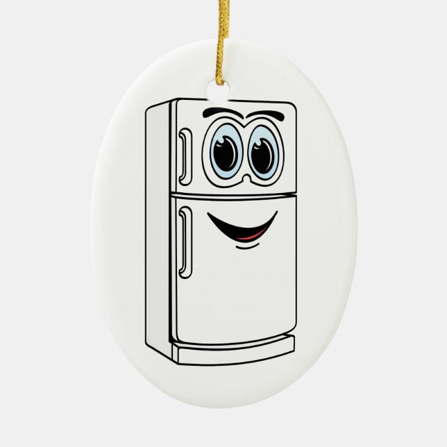 Ornamento De Cerâmica Cartoon de refrigerador branco (Frente)