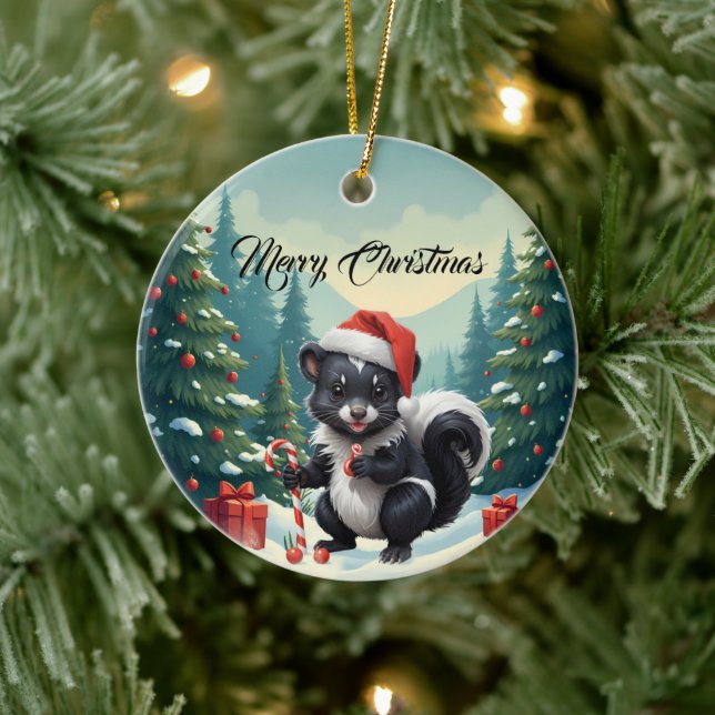 Ornamento De Cerâmica Cartoon de Skunk de Natal bonito (Árvore)