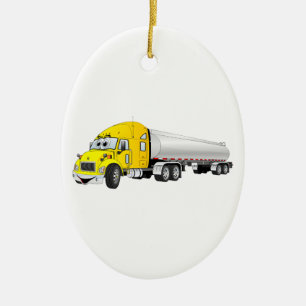 Ornamento De Cerâmica Cartoon de Trailer de Tanker Silver Yellow Semi Tr