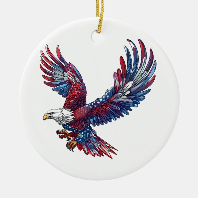 Ornamento De Cerâmica Cartoon de uma águia, conceito de 4 de julho (Frente)