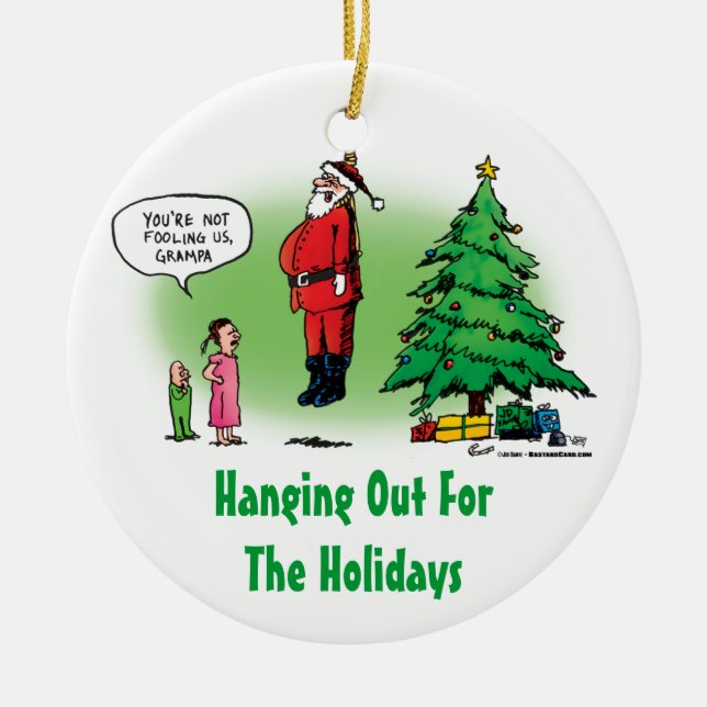 Ornamento De Cerâmica Cartoon distorcido de Papais noeis (Frente)