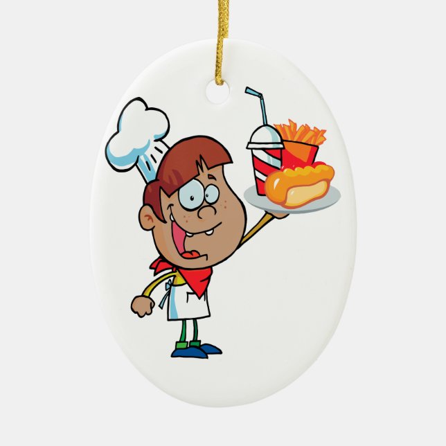 Ornamento De Cerâmica cartoon fast comida waiter (Frente)