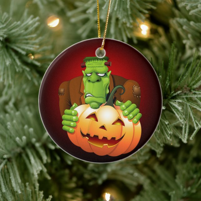 Ornamento De Cerâmica Cartoon Frankenstein Monster com Pumpkin (Árvore)