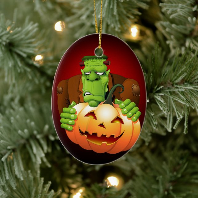 Ornamento De Cerâmica Cartoon Frankenstein Monster com Pumpkin (Árvore)