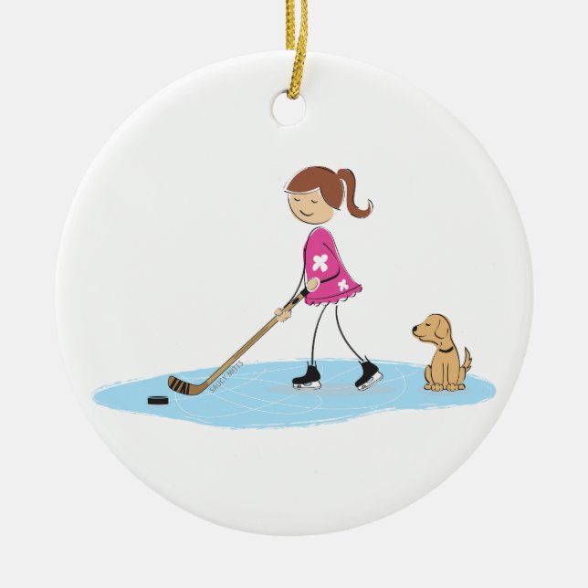 Ornamento De Cerâmica Cartoon Hockey Girl (Frente)