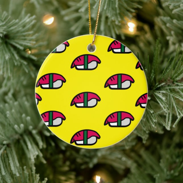 Ornamento De Cerâmica Cartoon Kawaii Sushi, Arroz de Peixe e Cerâmica pa (Árvore)