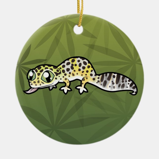 Ornamento De Cerâmica Cartoon Leopard Gecko (adicione sua própria mensag (Frente)