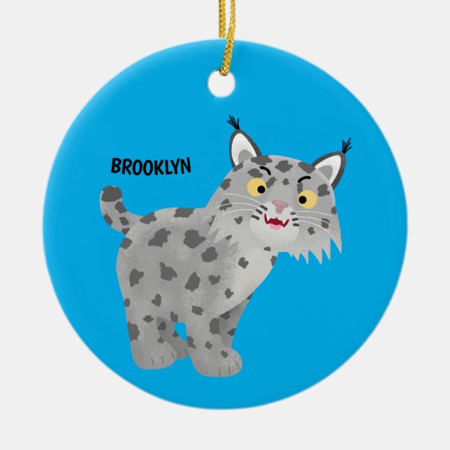 Ornamento De Cerâmica Cartoon lince lince de lince (Frente)