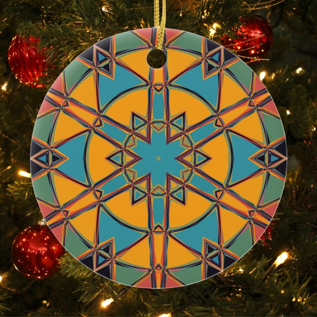 Ornamento De Cerâmica Cartoon Mandala Amarelo Azul e Laranja (Criador carregado)