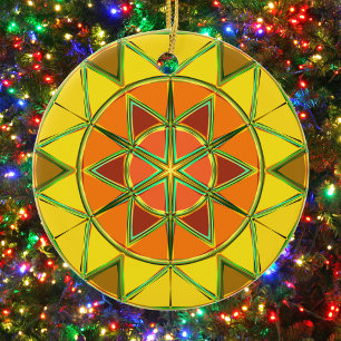 Ornamento De Cerâmica Cartoon Mandala Amarelo Laranja e Verde