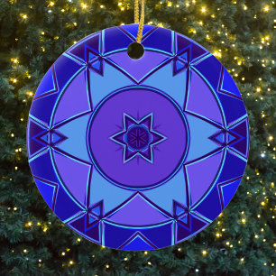 Ornamento De Cerâmica Cartoon Mandala Blue e Purple