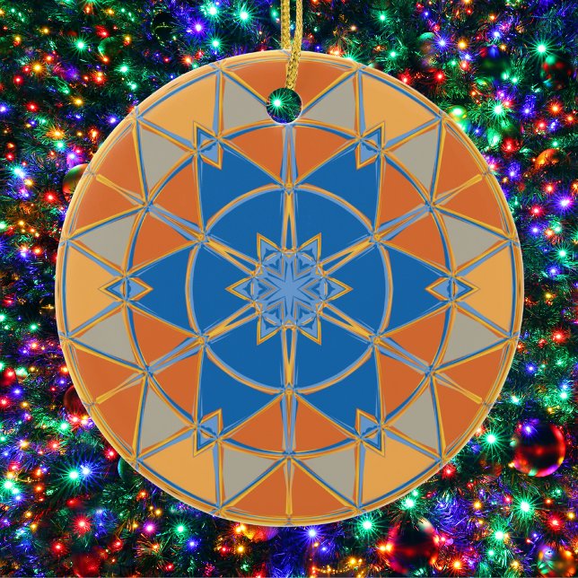 Ornamento De Cerâmica Cartoon Mandala Blue Orange and Yellow (Criador carregado)