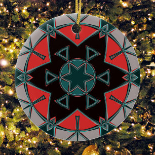 Ornamento De Cerâmica Cartoon Mandala Blue Red and Black