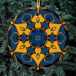 Ornamento De Cerâmica Cartoon Mandala Flor Amarelo Azul e Laranja