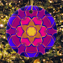 Ornamento De Cerâmica Cartoon Mandala Flor Amarelo Cor-de-rosa e Azul