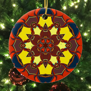 Ornamento De Cerâmica Cartoon Mandala Flor Amarelo Laranja e Azul
