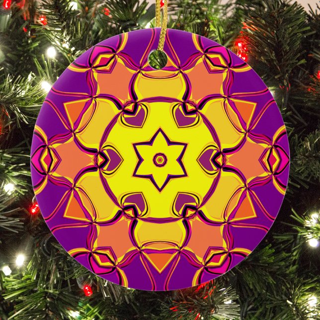 Ornamento De Cerâmica Cartoon Mandala Flor Amarelo Laranja e Rosa (Criador carregado)
