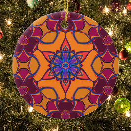 Ornamento De Cerâmica Cartoon Mandala Flor Laranja Roxo e Azul