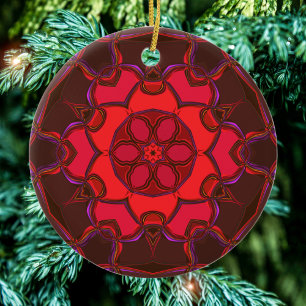 Ornamento De Cerâmica Cartoon Mandala Flor Vermelho Rosa e Púrpura