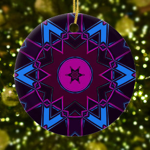 Ornamento De Cerâmica Cartoon Mandala Puro Rosa e Azul