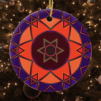 Ornamento De Cerâmica Cartoon Mandala Purple e Orange
