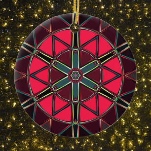 Ornamento De Cerâmica Cartoon Mandala Vermelho e Verde