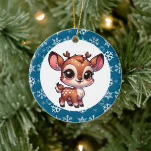 Ornamento De Cerâmica Cartoon Personalizado Chibi Reindeer Natal