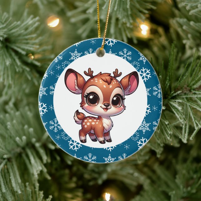 Ornamento De Cerâmica Cartoon Personalizado Chibi Reindeer Natal (Árvore)