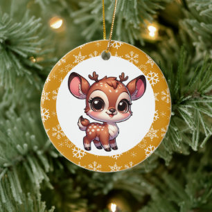 Ornamento De Cerâmica Cartoon Personalizado Chibi Reindeer Natal