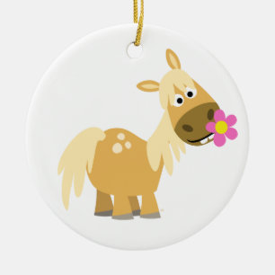 Ornamento De Cerâmica Cartoon Pony e Flor Ornament