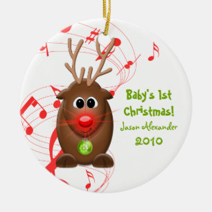 Ornamento De Cerâmica Cartoon Reindeer Bebês Primeira Ornação de Natal