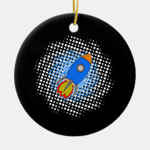 Ornamento De Cerâmica Cartoon Rocket com metade da galáxia