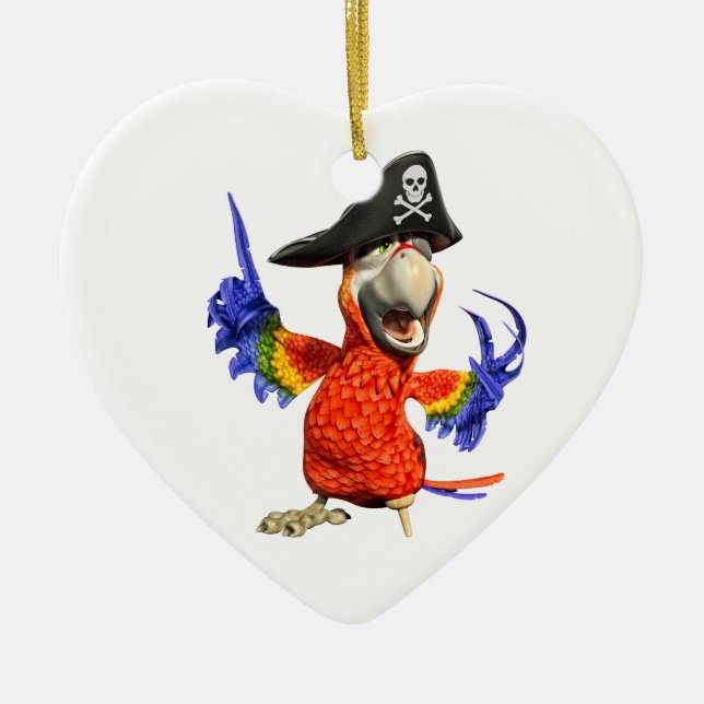 Ornamento De Cerâmica Cartoon Scarlet Macaw Pirate (Frente)